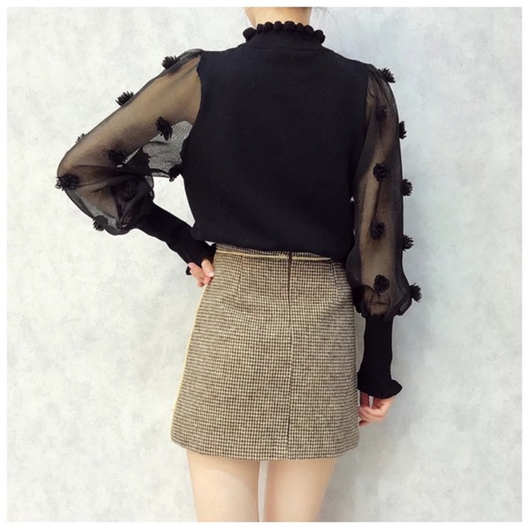 Sheer Textured Sleeve Knit Sweater Top - Picture 5 of 8